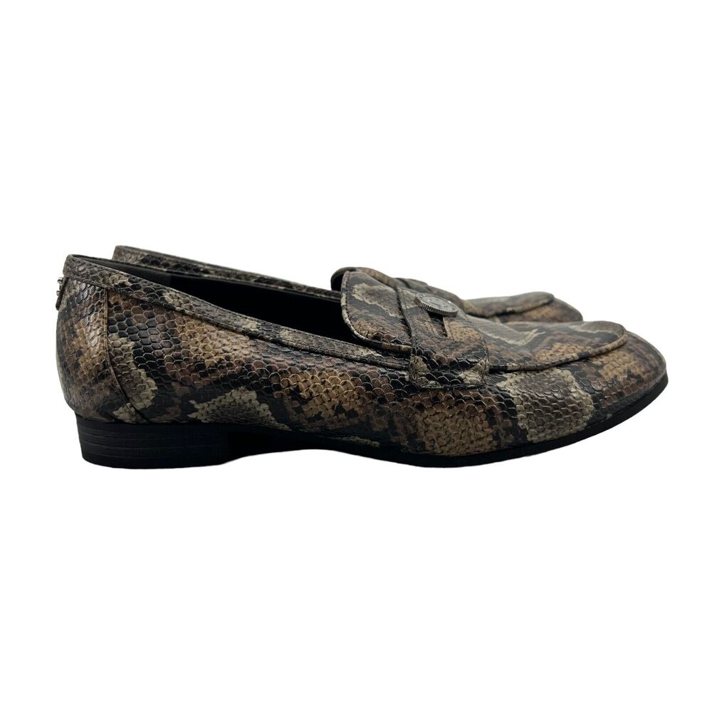 Sam Edelman Circus Loafer Womens 7 Brown Leather Snake Print Slip On Flats Shoes